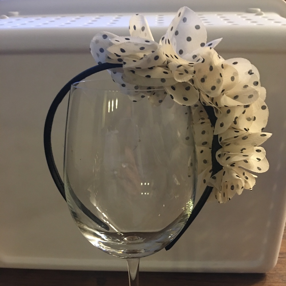 Polka Dot Flower Headband - Cream + Black